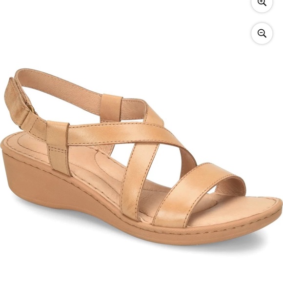 Born Idella Tan Leather Wedge Sandals Women’s Size 6M Comfort Strappy Slingback - Picture 1 of 10